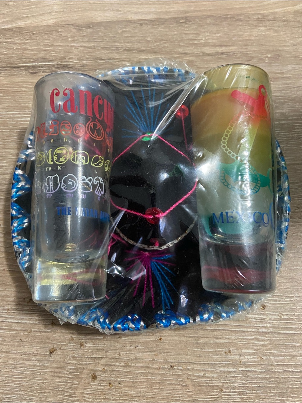 VTG Souvenir Shot Glass & Candle Set with Mini Sombrero - Multi Color